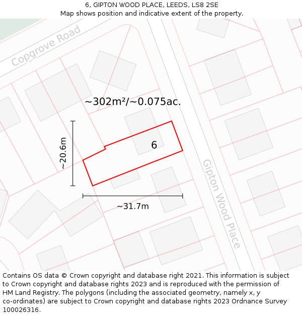 6, GIPTON WOOD PLACE, LEEDS, LS8 2SE: Plot and title map