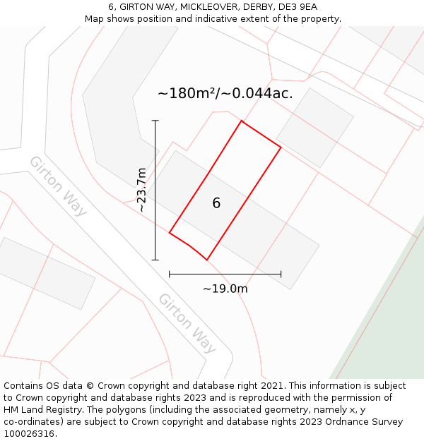 6, GIRTON WAY, MICKLEOVER, DERBY, DE3 9EA: Plot and title map