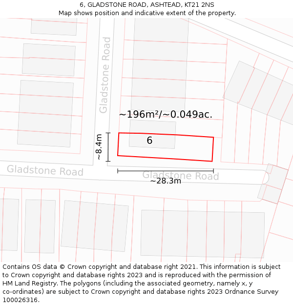 6, GLADSTONE ROAD, ASHTEAD, KT21 2NS: Plot and title map