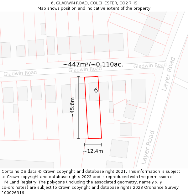 6, GLADWIN ROAD, COLCHESTER, CO2 7HS: Plot and title map