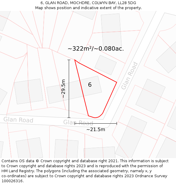 6, GLAN ROAD, MOCHDRE, COLWYN BAY, LL28 5DG: Plot and title map