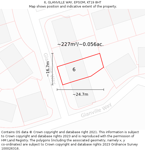 6, GLANVILLE WAY, EPSOM, KT19 8HT: Plot and title map