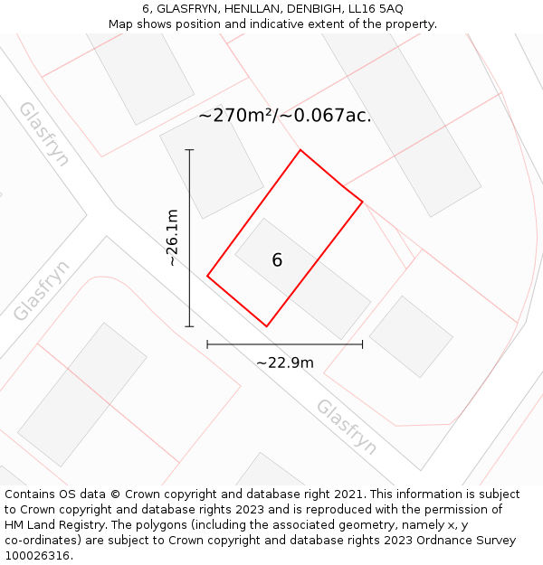 6, GLASFRYN, HENLLAN, DENBIGH, LL16 5AQ: Plot and title map