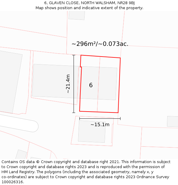 6, GLAVEN CLOSE, NORTH WALSHAM, NR28 9BJ: Plot and title map