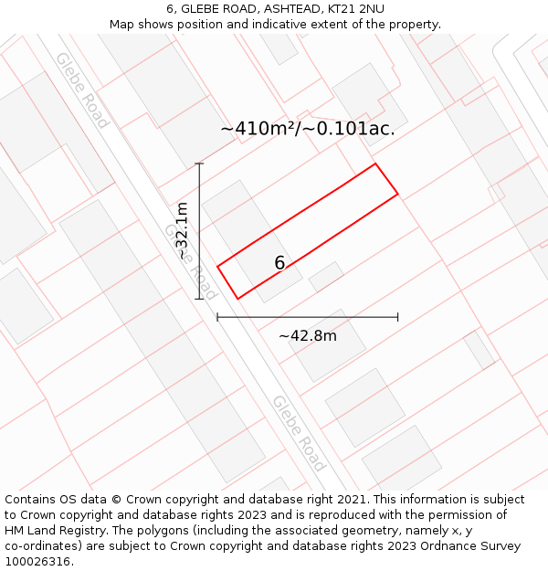 6, GLEBE ROAD, ASHTEAD, KT21 2NU: Plot and title map