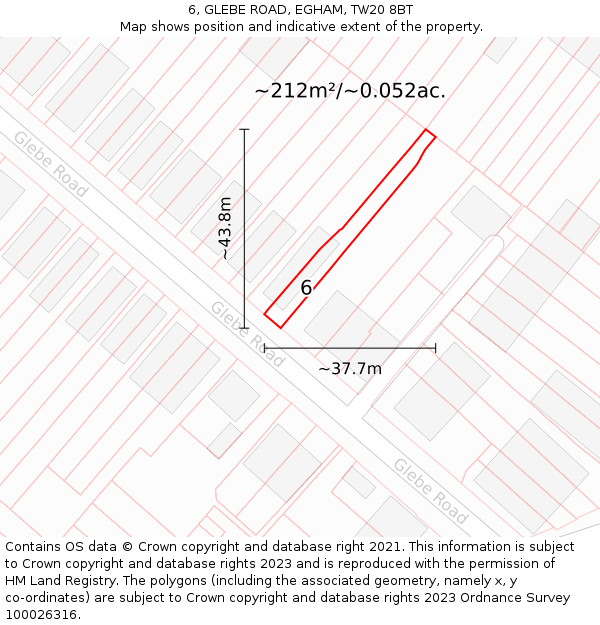 6, GLEBE ROAD, EGHAM, TW20 8BT: Plot and title map