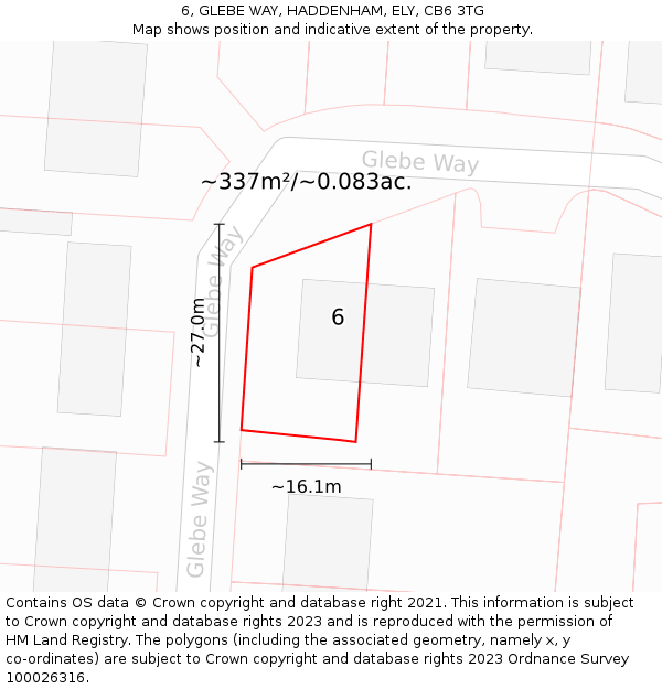 6, GLEBE WAY, HADDENHAM, ELY, CB6 3TG: Plot and title map