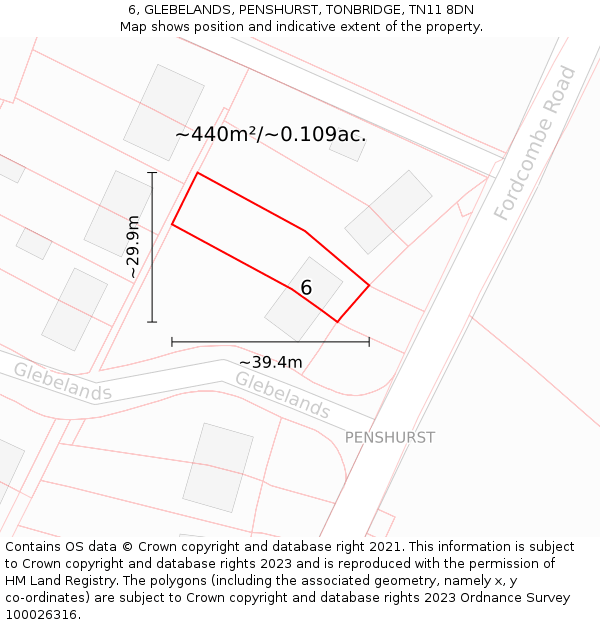 6, GLEBELANDS, PENSHURST, TONBRIDGE, TN11 8DN: Plot and title map