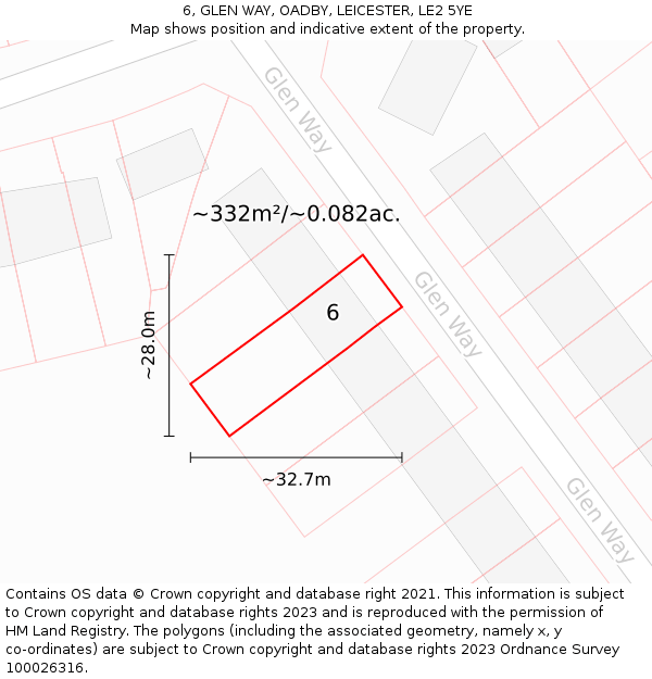 6, GLEN WAY, OADBY, LEICESTER, LE2 5YE: Plot and title map