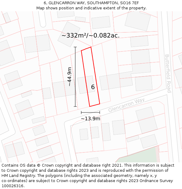 6, GLENCARRON WAY, SOUTHAMPTON, SO16 7EF: Plot and title map