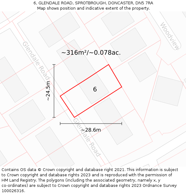 6, GLENDALE ROAD, SPROTBROUGH, DONCASTER, DN5 7RA: Plot and title map