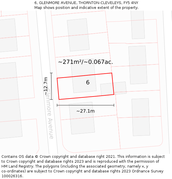 6, GLENMORE AVENUE, THORNTON-CLEVELEYS, FY5 4NY: Plot and title map