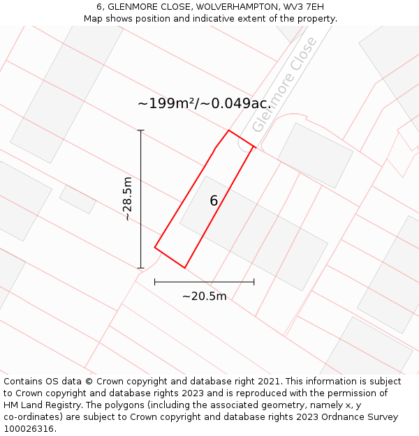 6, GLENMORE CLOSE, WOLVERHAMPTON, WV3 7EH: Plot and title map