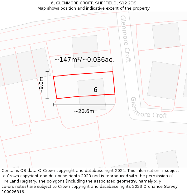 6, GLENMORE CROFT, SHEFFIELD, S12 2DS: Plot and title map