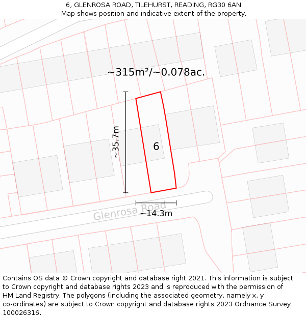 6, GLENROSA ROAD, TILEHURST, READING, RG30 6AN: Plot and title map