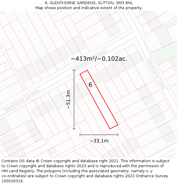 6, GLENTHORNE GARDENS, SUTTON, SM3 9NL: Plot and title map