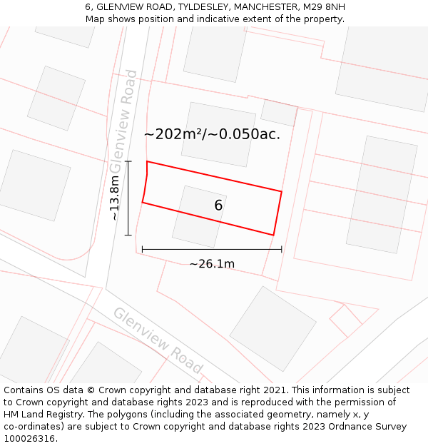 6, GLENVIEW ROAD, TYLDESLEY, MANCHESTER, M29 8NH: Plot and title map