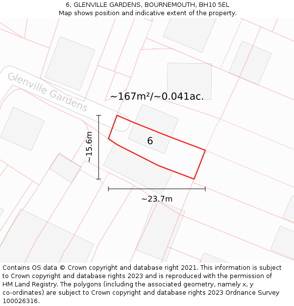 6, GLENVILLE GARDENS, BOURNEMOUTH, BH10 5EL: Plot and title map