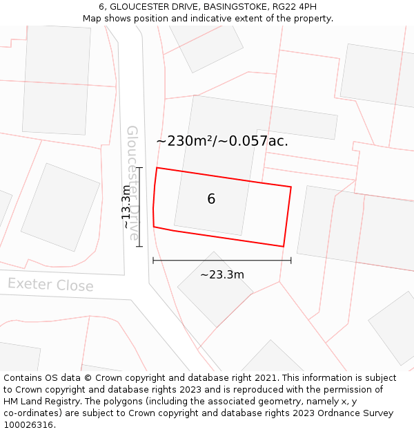 6, GLOUCESTER DRIVE, BASINGSTOKE, RG22 4PH: Plot and title map