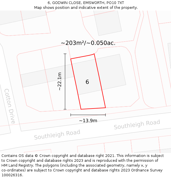 6, GODWIN CLOSE, EMSWORTH, PO10 7XT: Plot and title map