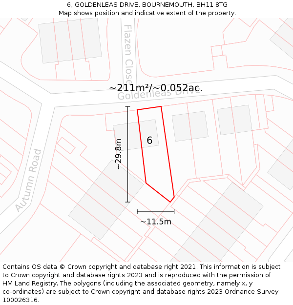 6, GOLDENLEAS DRIVE, BOURNEMOUTH, BH11 8TG: Plot and title map