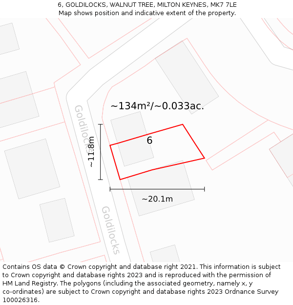 6, GOLDILOCKS, WALNUT TREE, MILTON KEYNES, MK7 7LE: Plot and title map
