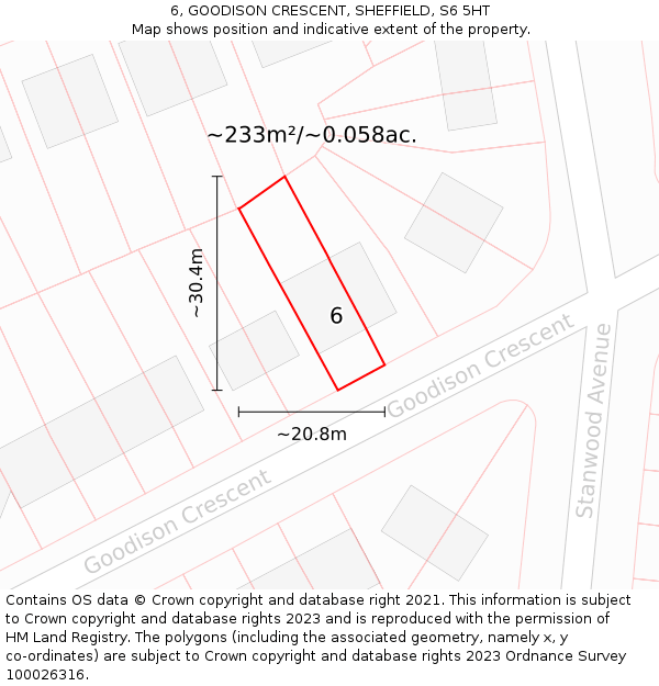 6, GOODISON CRESCENT, SHEFFIELD, S6 5HT: Plot and title map