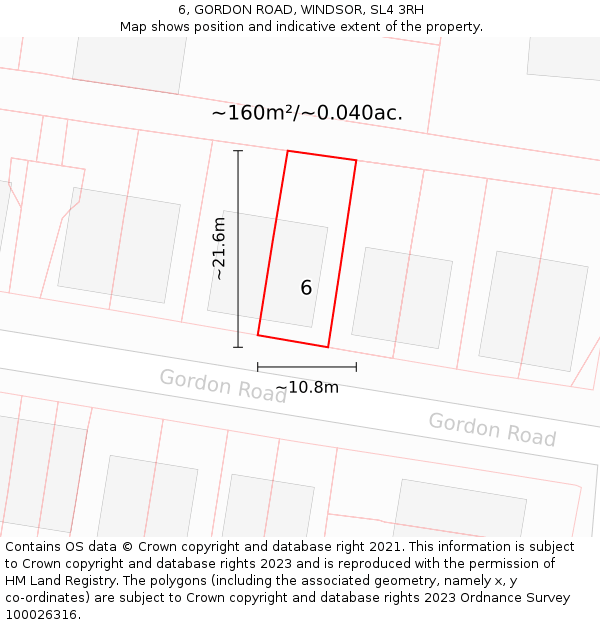 6, GORDON ROAD, WINDSOR, SL4 3RH: Plot and title map