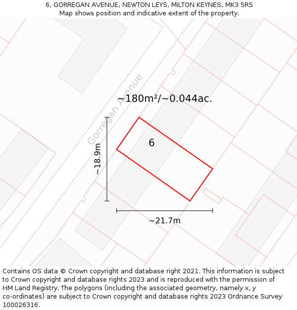 6, GORREGAN AVENUE, NEWTON LEYS, MILTON KEYNES, MK3 5RS: Plot and title map