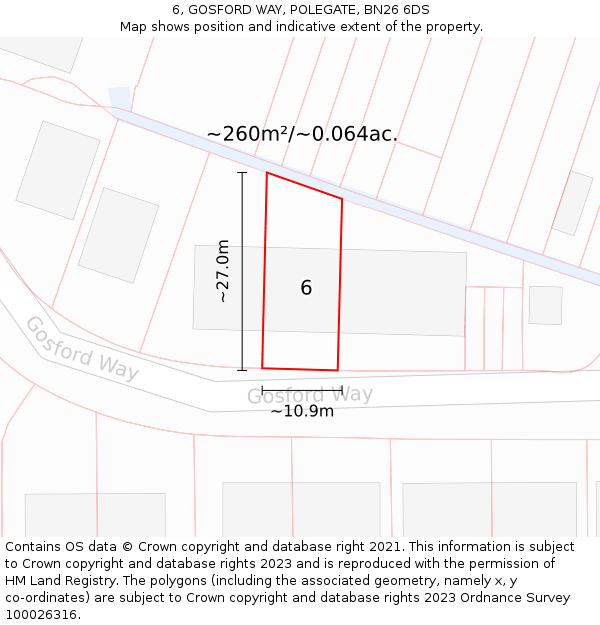 6, GOSFORD WAY, POLEGATE, BN26 6DS: Plot and title map