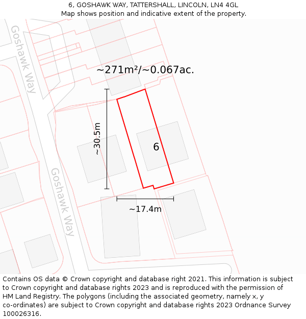 6, GOSHAWK WAY, TATTERSHALL, LINCOLN, LN4 4GL: Plot and title map
