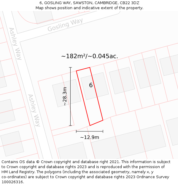 6, GOSLING WAY, SAWSTON, CAMBRIDGE, CB22 3DZ: Plot and title map