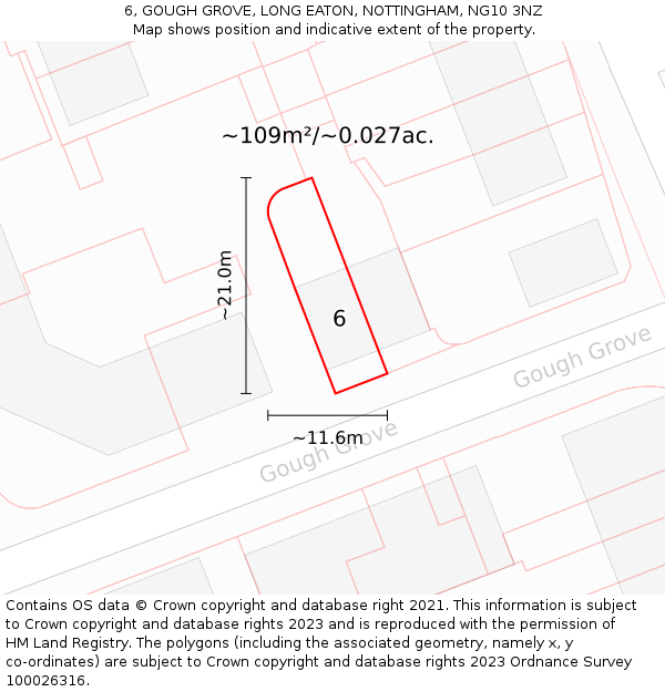 6, GOUGH GROVE, LONG EATON, NOTTINGHAM, NG10 3NZ: Plot and title map