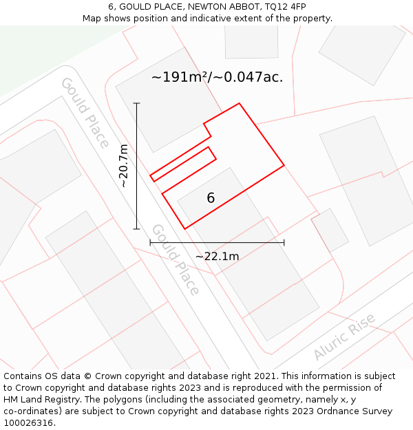 6, GOULD PLACE, NEWTON ABBOT, TQ12 4FP: Plot and title map
