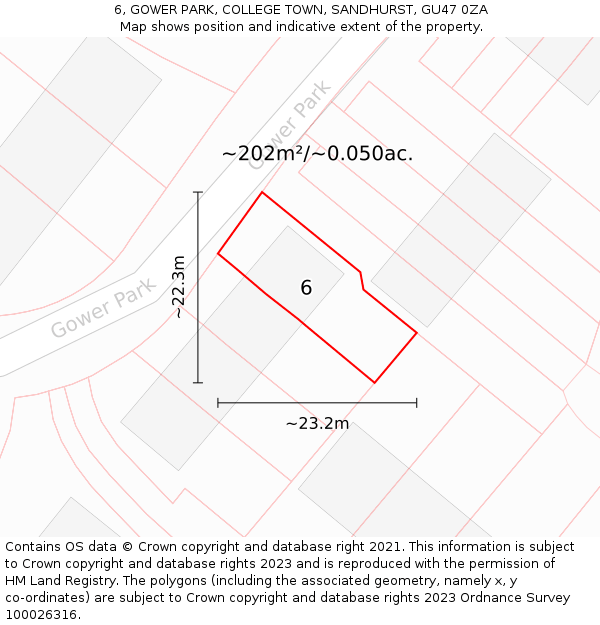 6, GOWER PARK, COLLEGE TOWN, SANDHURST, GU47 0ZA: Plot and title map