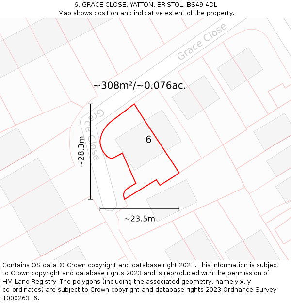 6, GRACE CLOSE, YATTON, BRISTOL, BS49 4DL: Plot and title map