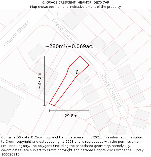 6, GRACE CRESCENT, HEANOR, DE75 7AP: Plot and title map