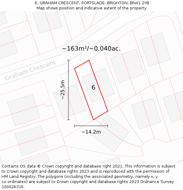 6, GRAHAM CRESCENT, PORTSLADE, BRIGHTON, BN41 2YB: Plot and title map