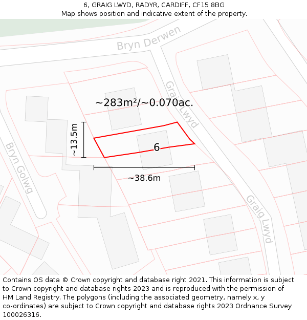 6, GRAIG LWYD, RADYR, CARDIFF, CF15 8BG: Plot and title map