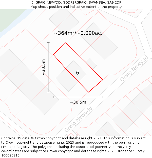 6, GRAIG NEWYDD, GODRERGRAIG, SWANSEA, SA9 2DF: Plot and title map