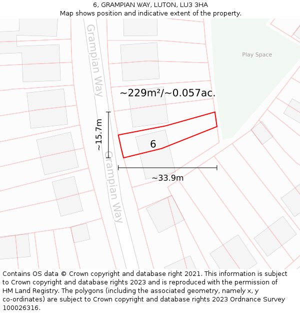 6, GRAMPIAN WAY, LUTON, LU3 3HA: Plot and title map