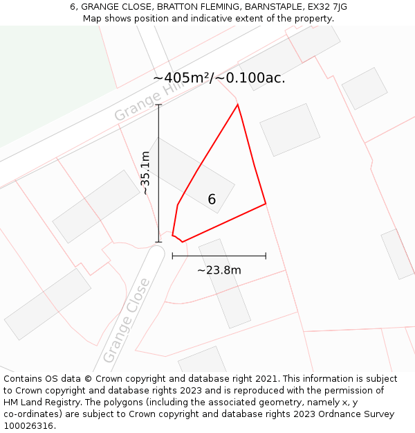 6, GRANGE CLOSE, BRATTON FLEMING, BARNSTAPLE, EX32 7JG: Plot and title map