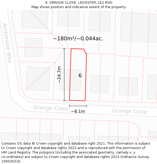 6, GRANGE CLOSE, LEICESTER, LE2 9GN: Plot and title map