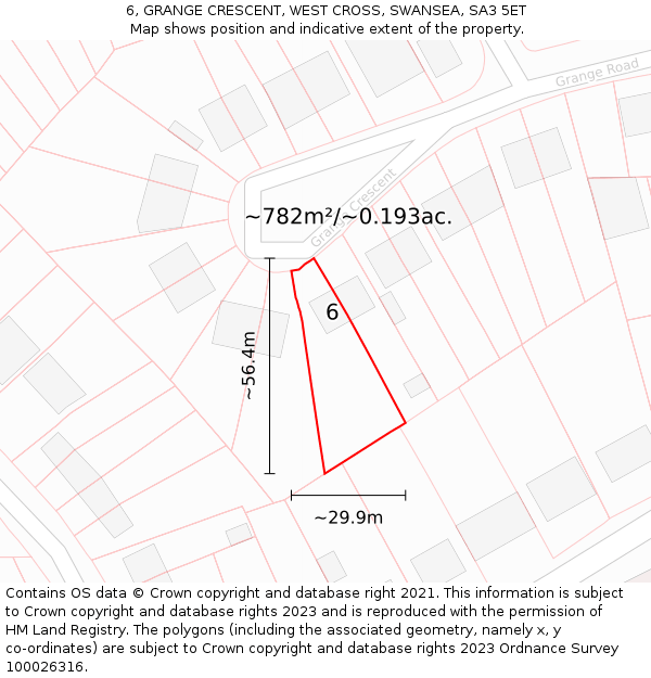 6, GRANGE CRESCENT, WEST CROSS, SWANSEA, SA3 5ET: Plot and title map