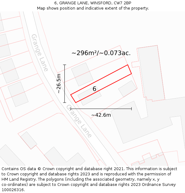 6, GRANGE LANE, WINSFORD, CW7 2BP: Plot and title map