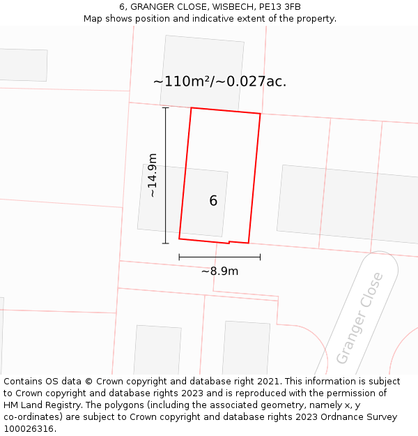 6, GRANGER CLOSE, WISBECH, PE13 3FB: Plot and title map