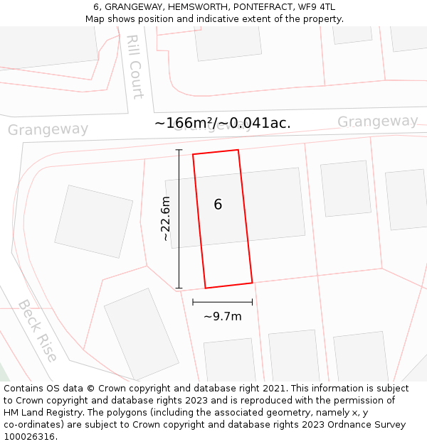 6, GRANGEWAY, HEMSWORTH, PONTEFRACT, WF9 4TL: Plot and title map