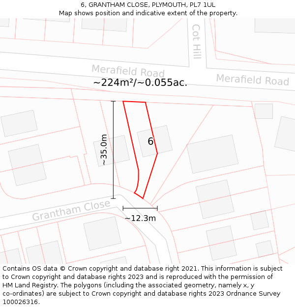 6, GRANTHAM CLOSE, PLYMOUTH, PL7 1UL: Plot and title map
