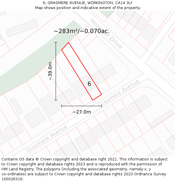 6, GRASMERE AVENUE, WORKINGTON, CA14 3LY: Plot and title map