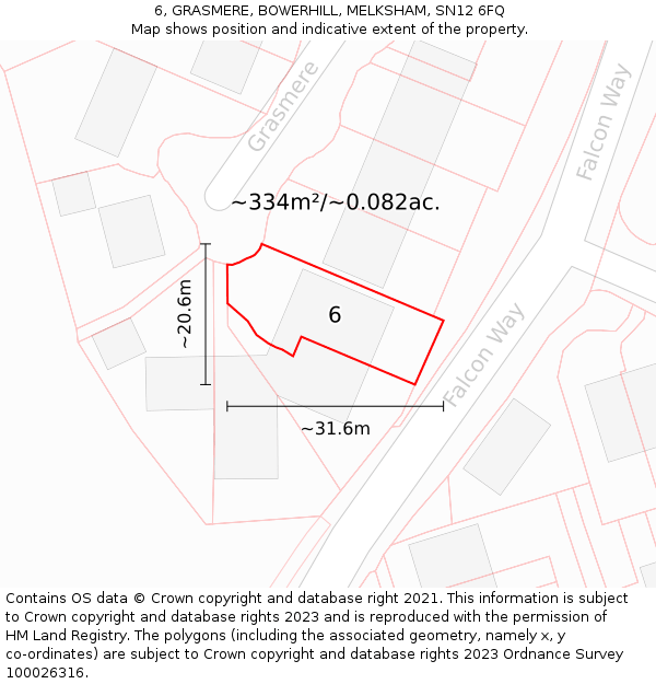 6, GRASMERE, BOWERHILL, MELKSHAM, SN12 6FQ: Plot and title map